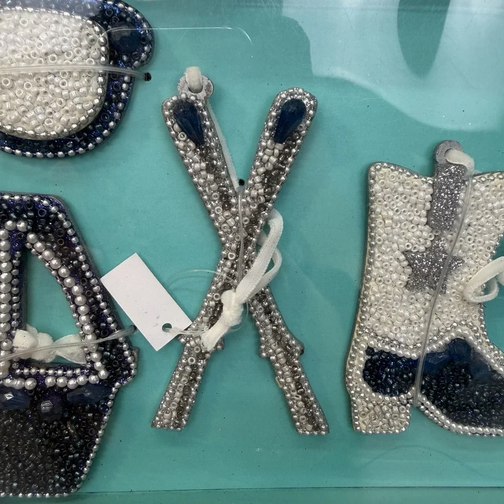 Jingles & Joy Beaded Christmas Holiday Ornaments Set of 4 Boot Ski Western Apres